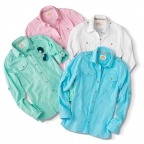 Shirt Linen, Ls, Barbary Tab Sleeve,Pink,Green,Blue,White